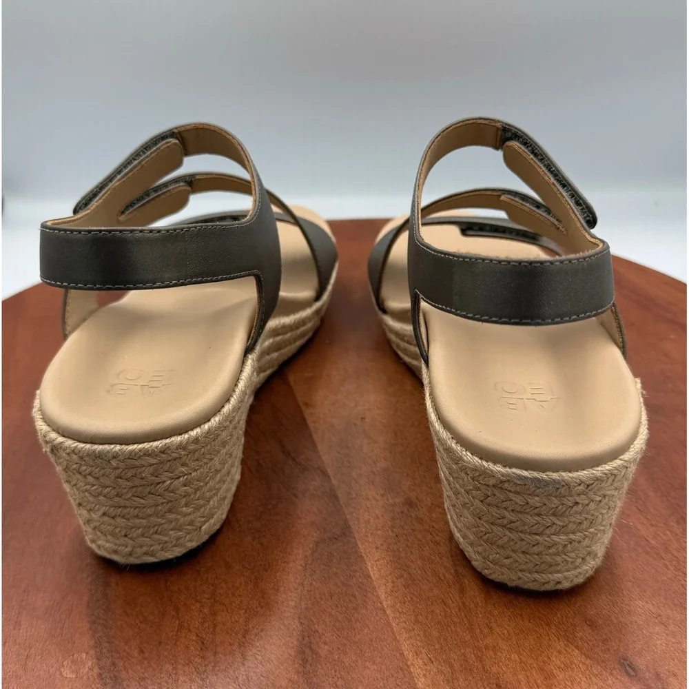 Abeo‎ Riviera Adjustable Wedge Espadrille Sandal Fossil Leather Womens 7.5 MET